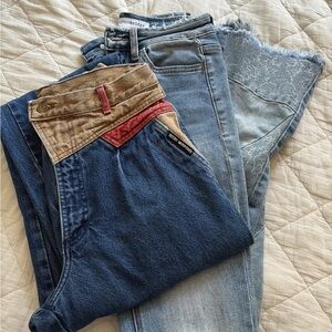 Blue and Tan Women's Jeans